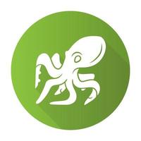 octopus groen plat ontwerp lange schaduw glyph pictogram. zwemmen onderwater dier met acht tentakels. visrestaurant. zeedier. aquatische ongewervelde weekdieren. vector silhouet illustratie