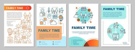 familie tijd brochure sjabloon lay-out. in park lopen. flyer, boekje, folder printontwerp met lineaire illustraties. kinder spellen. vectorpaginalay-outs voor tijdschriften, jaarverslagen, reclameposters vector