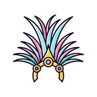 braziliaanse carnaval hoofddeksels gele rgb kleur icoon. kroon met palmbladeren en juwelen. traditionele slijtage. etnisch feest. nationale feestdag. maskerade parade. geïsoleerde vectorillustratie vector
