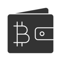 portemonnee met bitcoin glyph-pictogram. silhouet symbool. online bankieren. negatieve ruimte. vector geïsoleerde illustratie