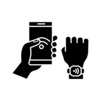 NFC-armband verbonden met smartphone glyph-pictogram vector