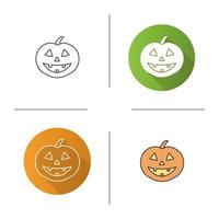 halloween pompoen pictogram. plat ontwerp, lineaire en kleurstijlen. geïsoleerde vectorillustraties vector