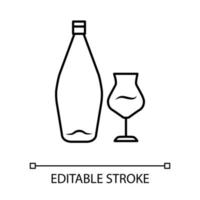 wijn lineaire pictogram. alcohol reep. fles en wijnglas. restaurantservice. glaswerk voor dessert madeira wijn. dunne lijn illustratie. contour symbool. vector geïsoleerde overzichtstekening. bewerkbare streek