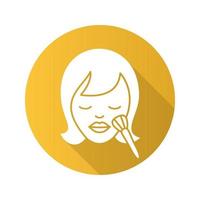 make-up platte ontwerp lange schaduw glyph pictogram. vrouw gezicht met make-up borstel. vector silhouet illustratie
