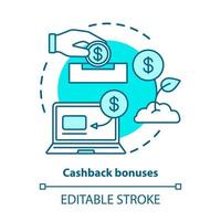 cashback bonussen concept icoon. geld terug service idee dunne lijn illustratie. klantenbinding. beloning, voordeelprogramma. geld terug. vector geïsoleerde overzichtstekening. bewerkbare streek