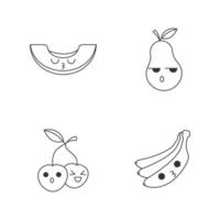 fruit schattige kawaii lineaire karakters vector