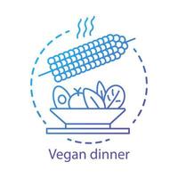 veganistisch diner, gezonde levensstijl concept icoon. organische voeding idee dunne lijn illustratie. natuurvoeding, vegetarisch restaurantmenu. gekookte maïs met groentesalade vector geïsoleerde overzichtstekening