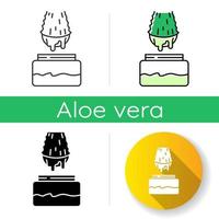 aloë vera extract icoon. geneeskrachtig kruid sap in pot. biologische plantaardige cosmetica. veganistisch product. gezonde huidverzorging, dermatologie. lineaire zwarte en rgb-kleurstijlen. geïsoleerde vectorillustraties vector