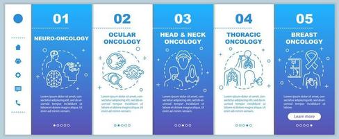 oncologie onboarding vector sjabloon. behandeling van oog- en borstkanker. hoofd en nek, borstoncologie. responsieve mobiele website met pictogrammen. webpagina walkthrough stap schermen. RGB-kleurconcept