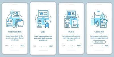 klantrelatie onboarding mobiele app pagina scherm vector t
