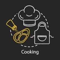 koken krijt concept icoon. gezinsactiviteiten met kinderen idee. indoor recreatie.biefstuk koken. vector geïsoleerde overzichtstekening. vector geïsoleerde schoolbordillustratie