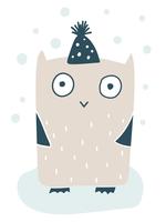 Leuke vector kleine uil in wintercap. Handgetekende doodle schets illustratie in Scandinavische stijl