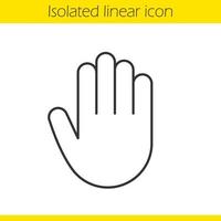 palm lineaire pictogram. hand dunne lijn illustratie. stop, begroeting en high five gebaar contoursymbool. vector geïsoleerde overzichtstekening