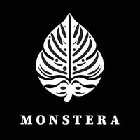 zwart en wit monstera blad logo illustratie ontwerp vector