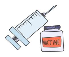 spuit en vaccin eenvoudige tekening. doodle stijl vector