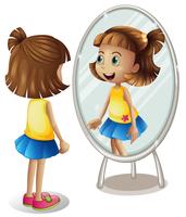 Meisje dat zich in spiegel bekijkt