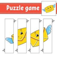 puzzelspel voor kinderen. snijden praktijk. onderwijs ontwikkelen werkblad. Valentijnsdag. activiteit page.cartoon karakter. vector