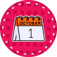 1e van oktober lijn gevulde sticker icoon vector
