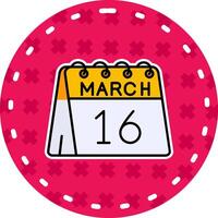 16e van maart lijn gevulde sticker icoon vector