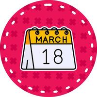 18e van maart lijn gevulde sticker icoon vector