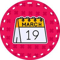 19e van maart lijn gevulde sticker icoon vector