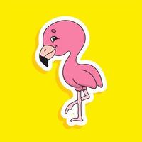 roze flamingo. felle kleur sticker van een schattig stripfiguur. platte vectorillustratie geïsoleerd op een achtergrond in kleur. ontwerpelement. vector