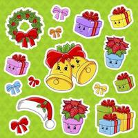 set stickers met schattige stripfiguren. kerstthema. hand getekend. kleurrijk pakket. vector illustratie. patch badges collectie. label ontwerpelementen. voor dagelijkse planner, dagboek, organisator.