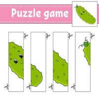 puzzelspel voor kinderen. plantaardige komkommer. snijden praktijk. onderwijs ontwikkelen werkblad. activiteit page.cartoon karakter. vector