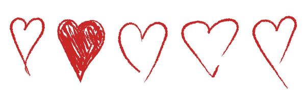 hand- getrokken hart pictogrammen set. vector illustratie in grafisch stijl. rood harten voor ontwerp voor valentijnsdag en bruiloft, logo's, kaarten, tatoeëren