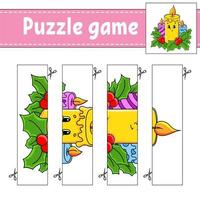 puzzelspel voor kinderen. snijden praktijk. kerst thema. onderwijs ontwikkelen werkblad. activiteiten pagina. stripfiguur. vector