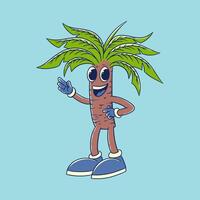 gelukkig gezicht palm boom tekenfilm hand- getrokken karakter vector