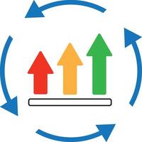 een groei diagram met circulaire pijlen in lijn icoon ontwerp, doorlopend verbetering concept vector