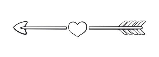 schets van gebroken Cupido pijl met een hart in de midden. valentijnsdag dag symbool. vector illustratie. hand- getrokken tekening klem kunst. ontwerp element geïsoleerd Aan wit achtergrond