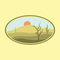 woestijn logo ontwerp, buitenshuis, landschap, cactus met zonsondergang vector