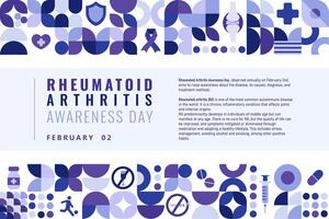 vector reumatoïde artritis bewustzijn dag poster met meetkundig elementen en een tekst over de ziekte. sjabloon voor kaart, banier, poster, achtergrond