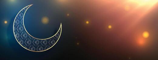 eid mubarak viering banier met artistiek halve maan en licht effect vector