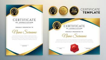 professioneel certificaat ontwerp in premie gouden thema vector