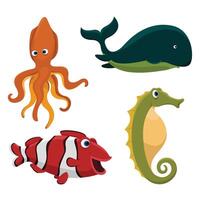 zee wereld karakter illustratie, walvis, nemo, inktvis, zeepaardjes, clown vis vector