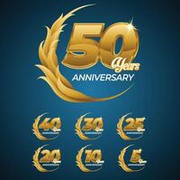 50 jaren verjaardag vector icoon, logo, groet kaart. ontwerp element met slapstick voor 50e, 40e, 30e, 25e, 20e, 10e, 5e verjaardag
