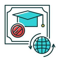 diploma rgb-kleurpictogram. internationaal geaccepteerd schoolcertificaat. afstudeerbevestiging. academisch document. kwalificatie. rang. opleiding. attest. geïsoleerde vectorillustratie vector