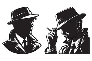 ai gegenereerd maffia silhouet vector, detective silhouet vector geïsoleerd Aan wit achtergrond