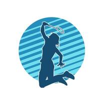 silhouet van een slank vrouw atleet aan het doen badminton sport. silhouet van een vrouw badminton sport speler in actie houding. vector