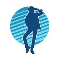 silhouet van een vrouw danser in actie houding. silhouet van een vrouw dansen gelukkig. vector