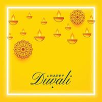 gelukkig diwali geel festival kaart ontwerp vector