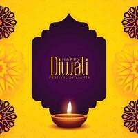 diwali festival mooi hoor geel decoratief kaart ontwerp vector