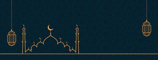 eid mubarak minimaal banier met lijn stijl Islamitisch moskee ontwerp vector