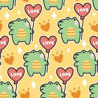 naadloos patroon van schattig krokodil houden hart Aan geel achtergrond.reptiel dier karakter tekenfilm ontwerp.valentines dag.liefde.baby kleding.kawaii.vector.illustratie. vector