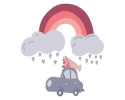 regenboog en schattig auto vlak ontwerp reeks valentijnsdag dag vector