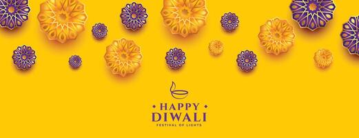 gelukkig diwali geel Indisch etnisch decoratief banier ontwerp vector