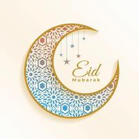 elegant eid mubarak feestelijk achtergrond met gouden halve maan ontwerp vector